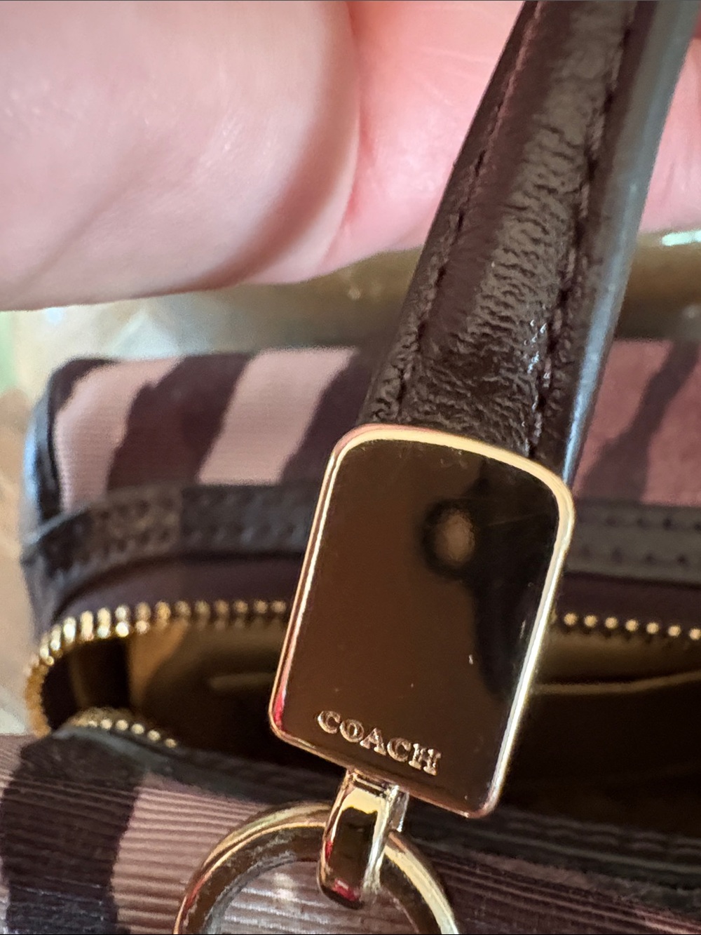 Rare COACH Tan and Brown Zebra-Print Satchel with Leather Trim like new - Picture 11 of 12